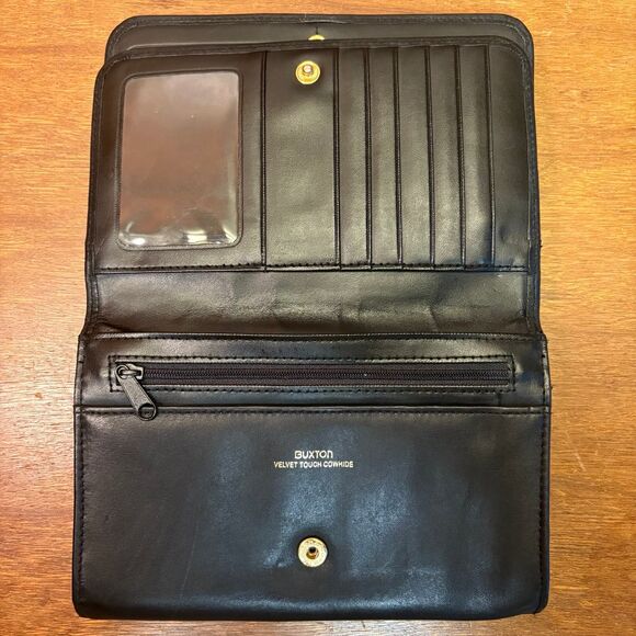 VTG Buxton Black Leather Velvet Touch Cowhide Wallet/Crossbody Bag - Picture 9 of 11